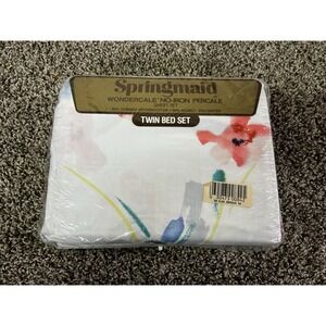 Vintage Twin 80's Abstract Floral Springmaid  No Iron Sheet Set Cotton Polyester